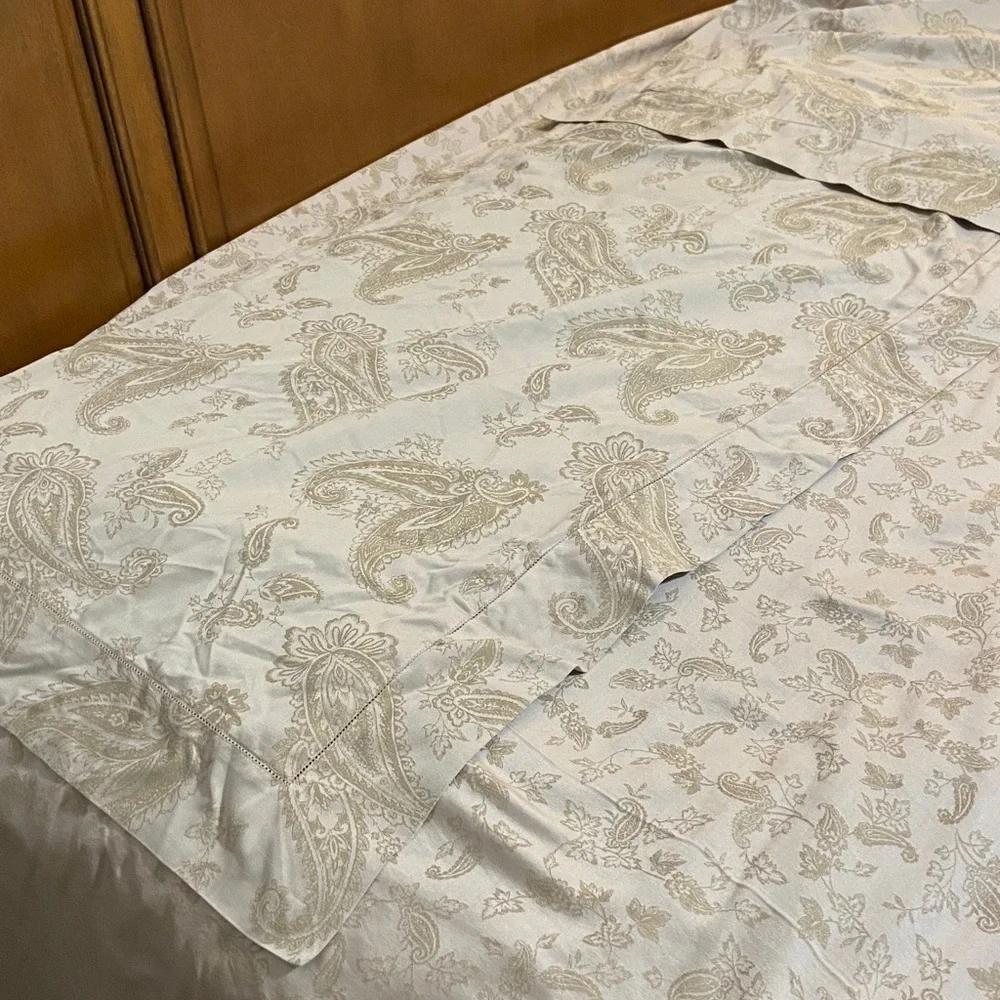 RARE Williams Sonoma paisley reversible king duvet & 2 pillow king shams Italian